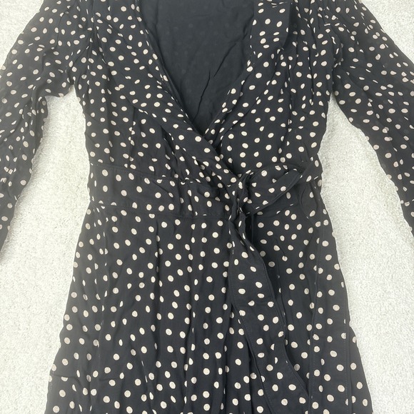 Ganni Georgette Wrap Maxi Dress Women's Size 38 Black White Polka Dot 3/4 Sleeve - Picture 5 of 16